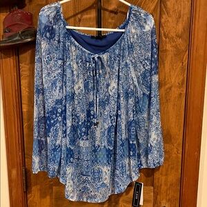 A. Byer Blue and White Patterned Blouse